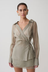 Frankie Organza Cross Over Shirt - Smoke