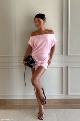 Maiara Shortsleeve Slinky Tie Mini Dress - Pink